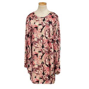 One World Midi Dress Long Sleeve Bell Sleeves Dragonfly Print Red Size Large L